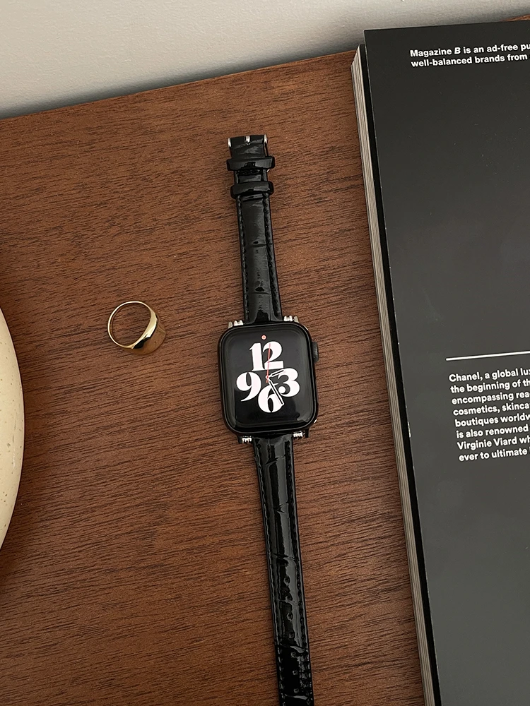 Дизайн с двойно Мъниста, Тънка Кожена Каишка за часовник Apple Watch Band 41 мм 40 мм 45 38 мм За iwatch Series 8 7 SE 6 5 4 3 2, Женски каишка1