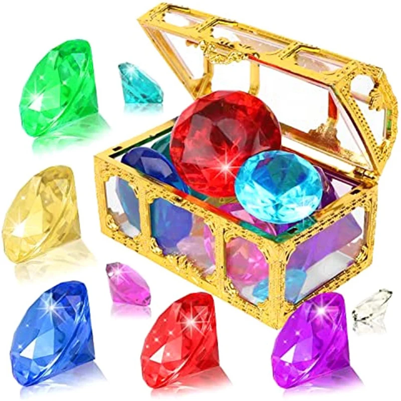 Играчки за басейна със скъпоценни камъни за гмуркане, цветен диамант камък от съкровището, пиратски сандък, летен комплект подводни камъни за деца0