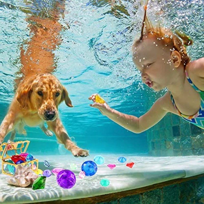 Играчки за басейна със скъпоценни камъни за гмуркане, цветен диамант камък от съкровището, пиратски сандък, летен комплект подводни камъни за деца4