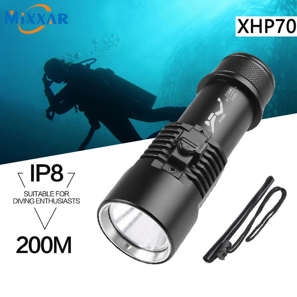 ZK30 IPX8 Водоустойчив фенер за гмуркане на 200 метра под Вода XHP70 led фенерче за гмуркане Lanterna Факел Лампа с ръчно с въже1
