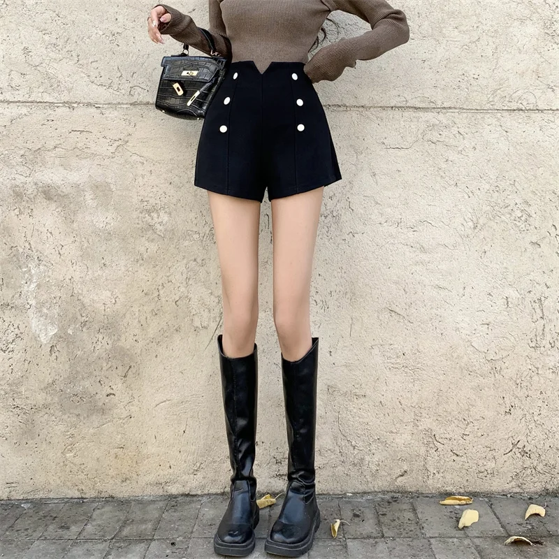 Къси панталони женски двубортные ежедневни есента, нов корейски стил, универсална градинска дрехи с висока талия, нерегулярная мода Harajuku за почивка3