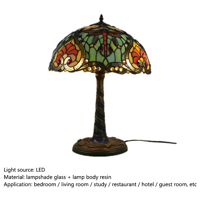 Стъклена настолна лампа SOFITY Тифани LED, творчески настолна лампа в стил ретро 