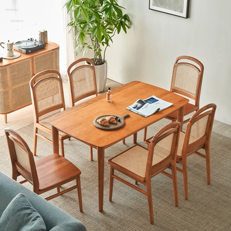 Модерни маси от масивна дървесина, Обикновен ротанговый маса, Домашен маса за хранене, Комбинация от стола, японската мебели за малък апартамент0