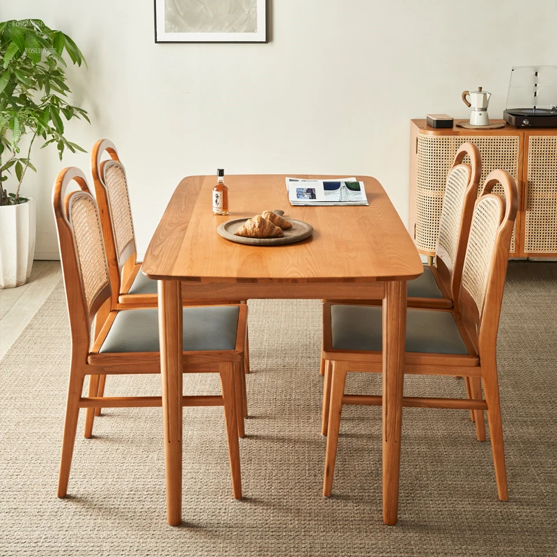 Модерни маси от масивна дървесина, Обикновен ротанговый маса, Домашен маса за хранене, Комбинация от стола, японската мебели за малък апартамент1