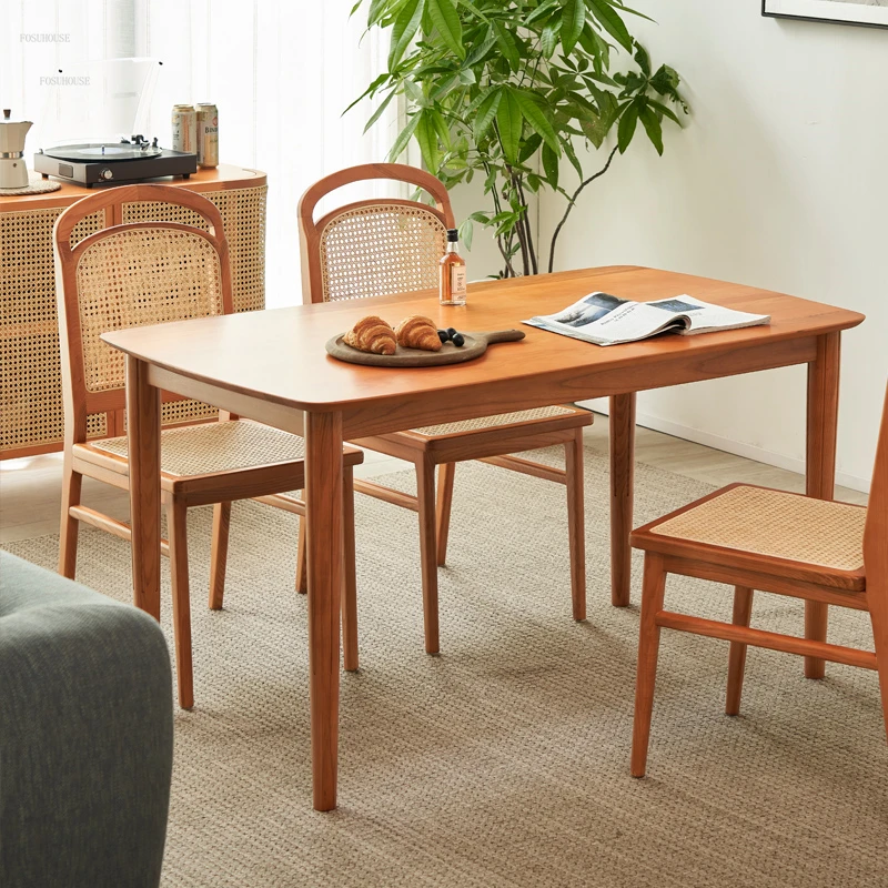Модерни маси от масивна дървесина, Обикновен ротанговый маса, Домашен маса за хранене, Комбинация от стола, японската мебели за малък апартамент2