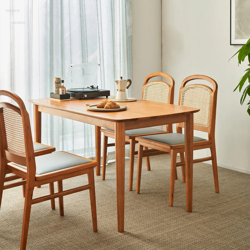 Модерни маси от масивна дървесина, Обикновен ротанговый маса, Домашен маса за хранене, Комбинация от стола, японската мебели за малък апартамент3