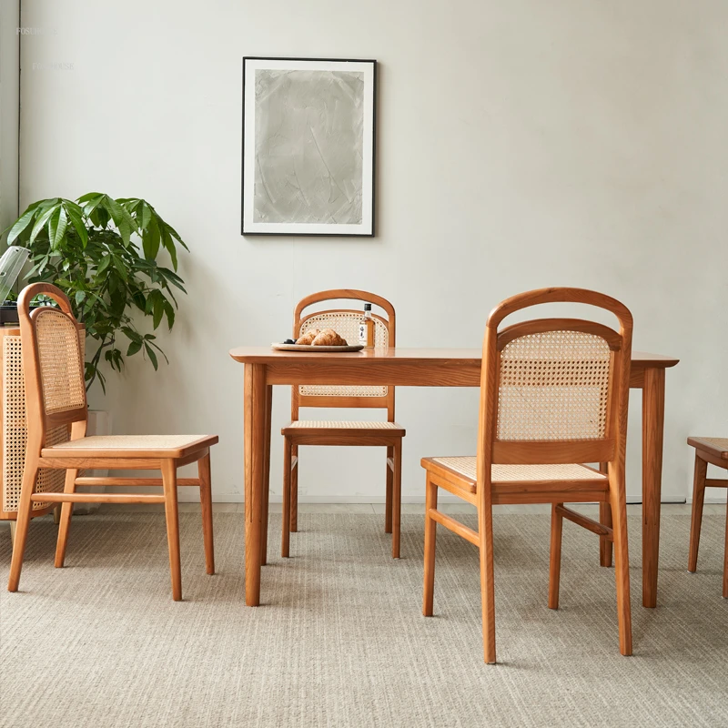 Модерни маси от масивна дървесина, Обикновен ротанговый маса, Домашен маса за хранене, Комбинация от стола, японската мебели за малък апартамент4