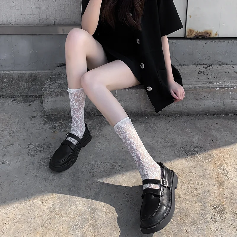 Бели Дантелени чорапи JK, Дамски чорапи-тръбички, японски сладки чорапи в стил Лолита