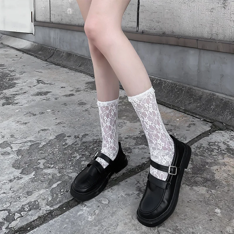 Бели Дантелени чорапи JK, Дамски чорапи-тръбички, японски сладки чорапи в стил Лолита