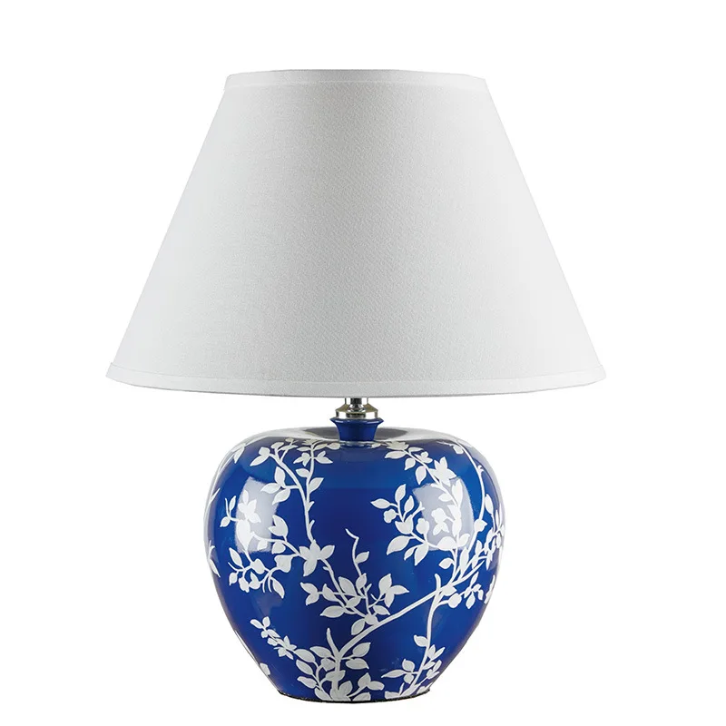 OUTELA Модерна синя керамична настолна лампа Творчески ретро led настолна лампа за декоративен дома, хол, прикроватной нощни шкафчета в спалнята1