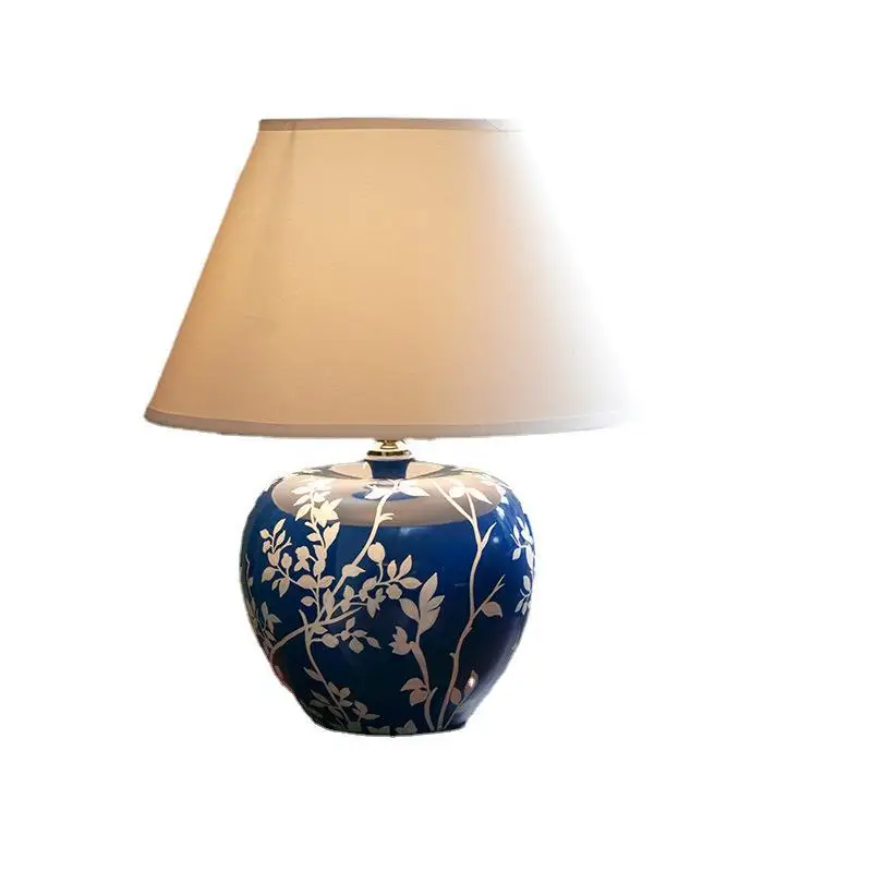 OUTELA Модерна синя керамична настолна лампа Творчески ретро led настолна лампа за декоративен дома, хол, прикроватной нощни шкафчета в спалнята3