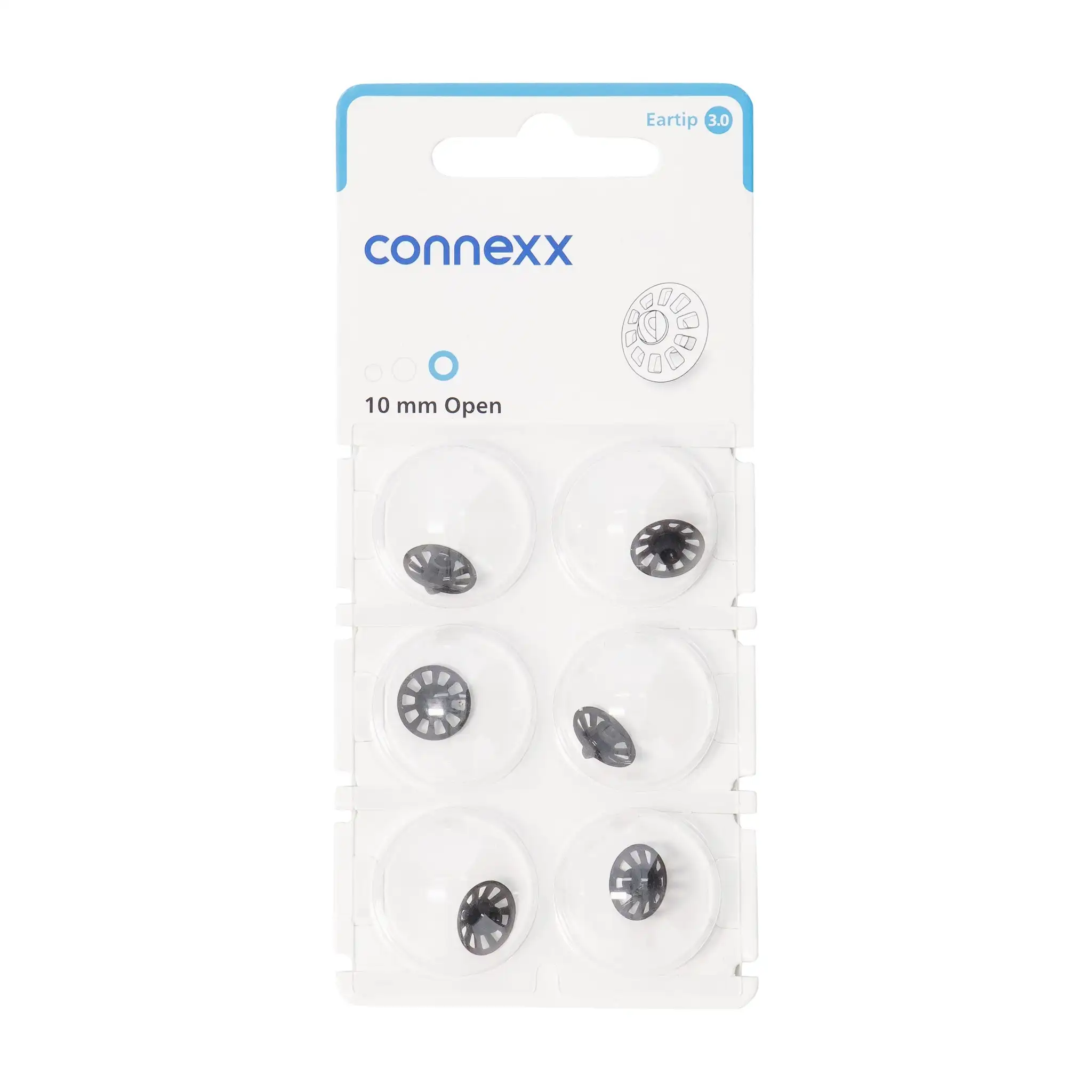 Заушник Connexx 3.0 Открит (5 мм, 7 мм, 10 мм) за слухови апарати Signia Pure Charge & Go AX RIC (приемник в канала) Rexton (6 куполи)3