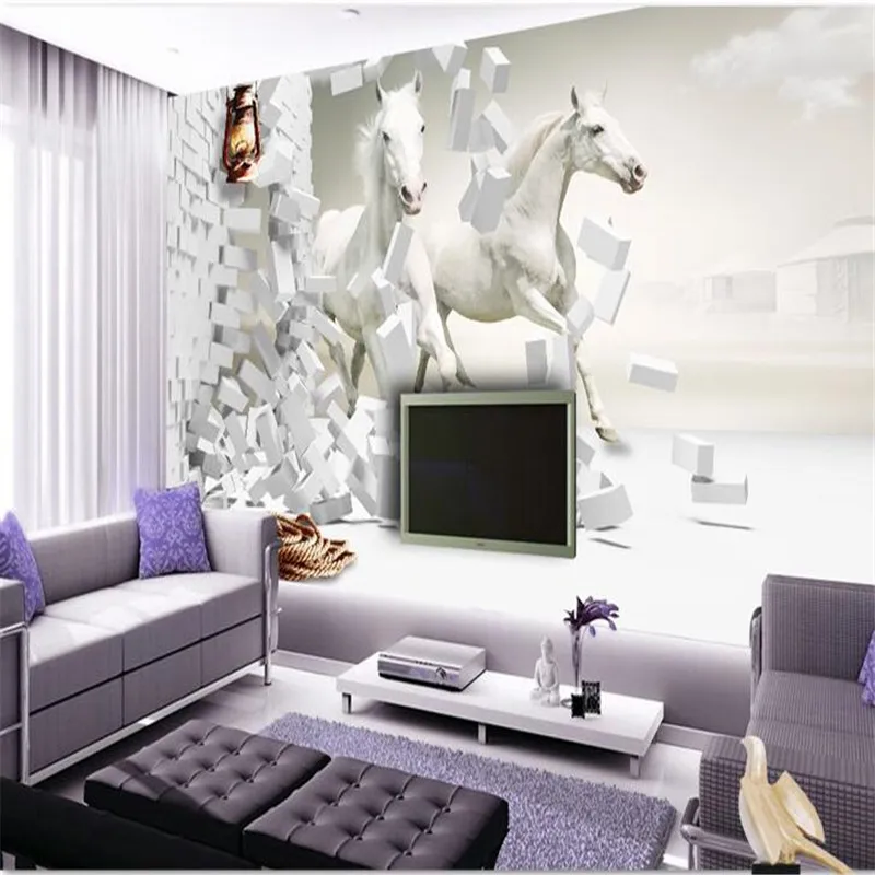 beibehang 3d фотообои европейския телевизор дневна спалня творческа обещаваща диаграма Стенни рисувани под формата на Бял кон тапети, стенни картини0