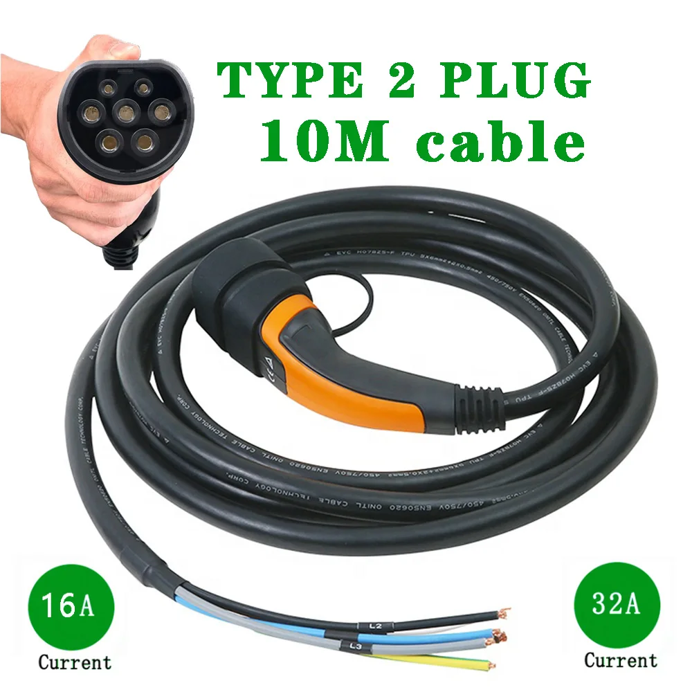 Щепселът тип 2 с кабел с дължина 10 м 16A 32A за EV страна IEC62196 Plug европейски стандарт Монофазен трифазни щепсела за променлив ток IEC0
