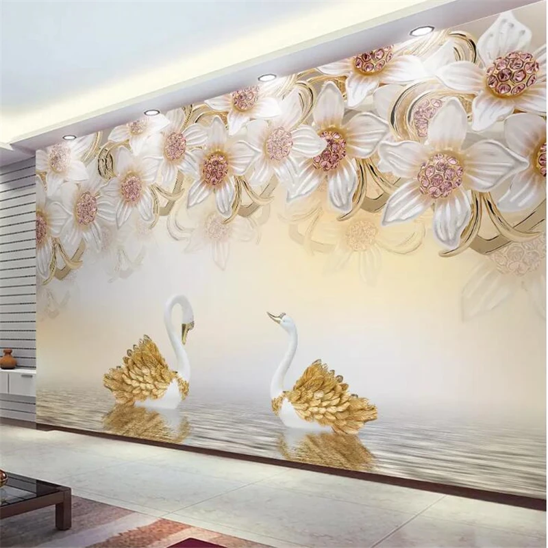 wellyu Потребителски тапети papel de parede 3d стерлинги бижу цвете лебед ТЕЛЕВИЗИЯ фона на стена от папие-маше, тапети tapeta0
