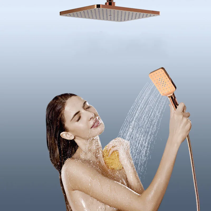 Комплект за душ в банята HUNNISE от розово злато, Термостатическая душ система, Месинг смесител за баня, стенен цифров комплект за душ от розово злато3