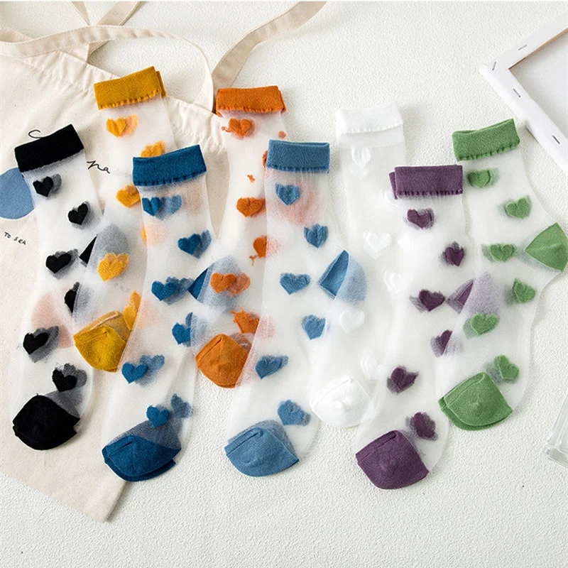 Прозрачни Копринени Чорапи с Кристали, Японски Стил, Стъклени Копринени Чорапи с Принтом 