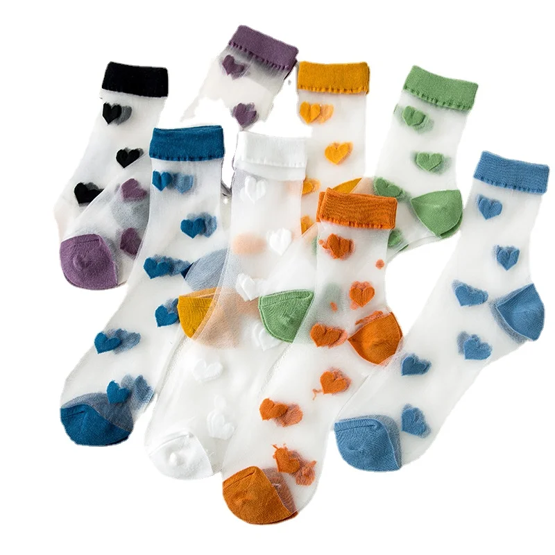 Прозрачни Копринени Чорапи с Кристали, Японски Стил, Стъклени Копринени Чорапи с Принтом 