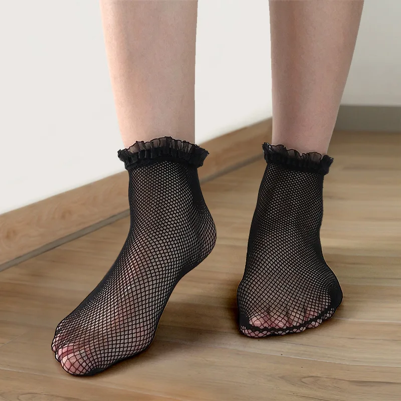 Летни дамски чорапи, Нови модни мрежести чорапи с изрези за жени, секси дантелен деликатен чорап, черен, Бял женски1