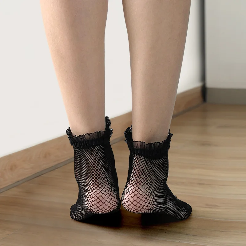 Летни дамски чорапи, Нови модни мрежести чорапи с изрези за жени, секси дантелен деликатен чорап, черен, Бял женски3