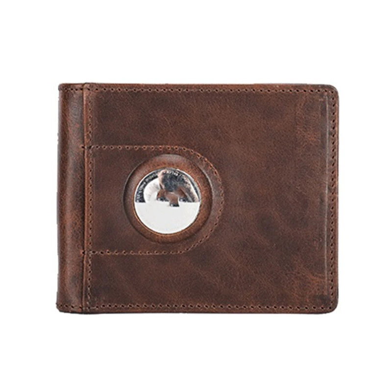 Мъжки тънък кожен портфейл RFID Casual Money Case Мъжки портфейли, съвместими с притежателя на Airtag, с кредитна карта, малко портфейла си, джоб за монети0