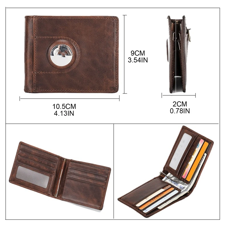 Мъжки тънък кожен портфейл RFID Casual Money Case Мъжки портфейли, съвместими с притежателя на Airtag, с кредитна карта, малко портфейла си, джоб за монети3