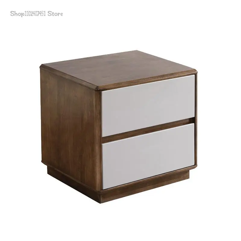 Модерна проста нощно шкафче от масивно дърво, нощни шкаф за съхранение в скандинавски стил, двойна кутия, нисък шкаф, страничен шкаф0