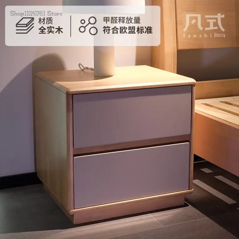 Модерна проста нощно шкафче от масивно дърво, нощни шкаф за съхранение в скандинавски стил, двойна кутия, нисък шкаф, страничен шкаф1