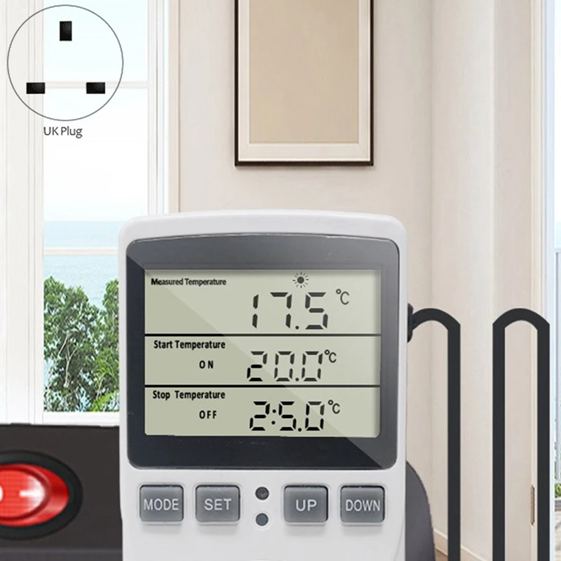 3X Дигитален регулатор на температурата, Термостат, един конектор, таймер за отопление и охлаждане на дома оранжерии, Великобритания, щекер1