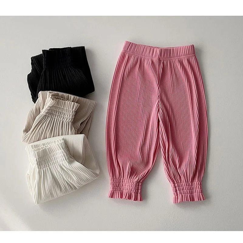 Детски пролет-лято нови детски панталони в чужд стил за момичета, тънки дишащи свободни универсални детски панталони от комари0