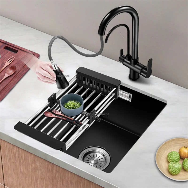 Кухненски мивки от черен кварцов камък с един слот за мивка Битова кухненска мивка Гранит бар-часова Мивка с малък размер2