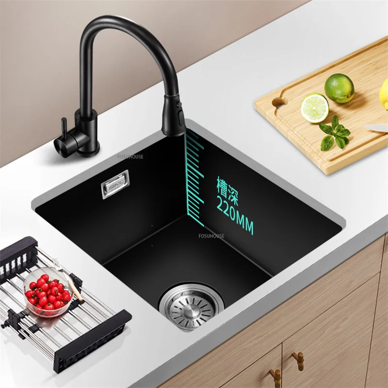 Кухненски мивки от черен кварцов камък с един слот за мивка Битова кухненска мивка Гранит бар-часова Мивка с малък размер3