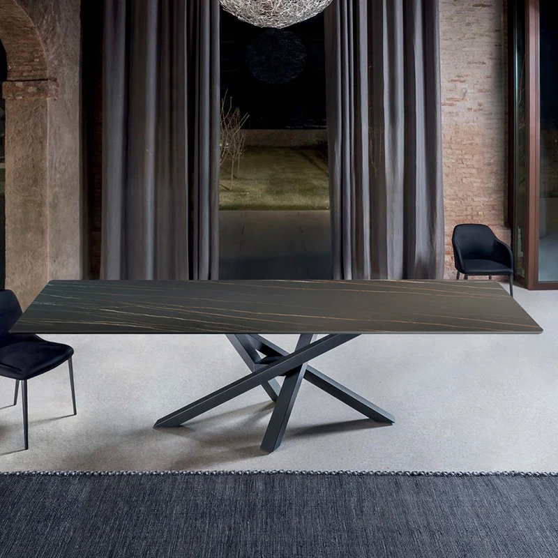 Лека луксозна всекидневна, домашна маса за хранене от масивно дърво, разход на италиански модерен прост мраморна маса2