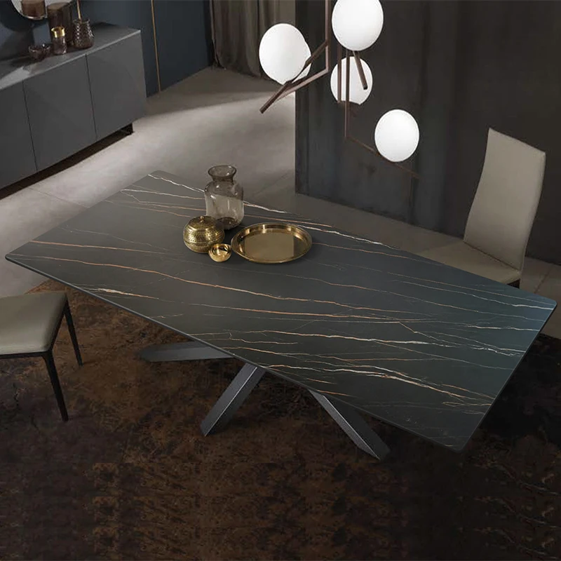 Лека луксозна всекидневна, домашна маса за хранене от масивно дърво, разход на италиански модерен прост мраморна маса3