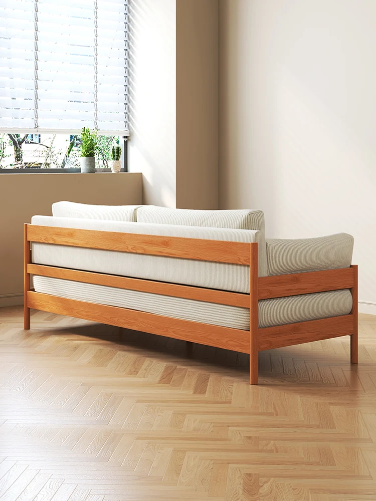 Проста дървена малък диван в японски стил, модерен диван за хол, малка къща, от рипсено кадифе, триместен диван от скандинавски череши3