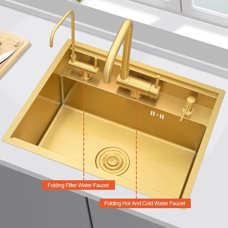 Кухненска мивка ръчно изработени от неръждаема стомана със златно нанометром 304, двойна скрита кухненска мивка, кухненски мивки малък размер1