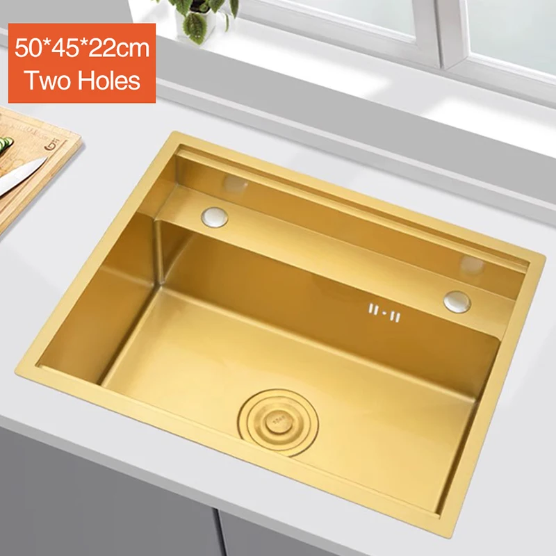 Кухненска мивка ръчно изработени от неръждаема стомана със златно нанометром 304, двойна скрита кухненска мивка, кухненски мивки малък размер2