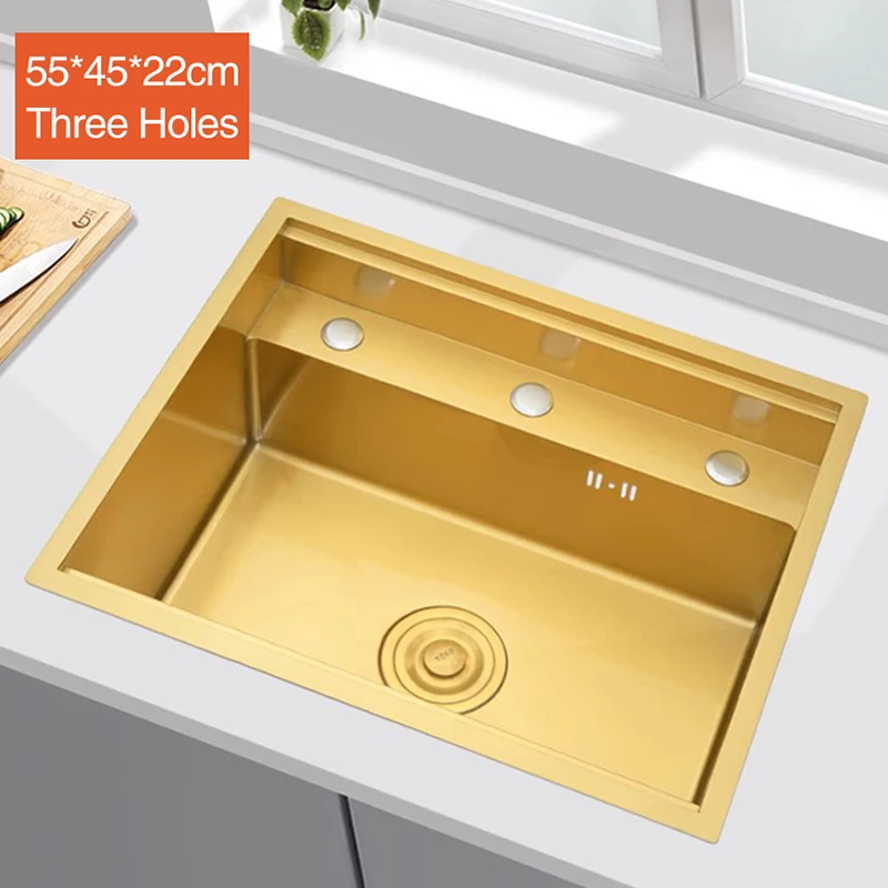 Кухненска мивка ръчно изработени от неръждаема стомана със златно нанометром 304, двойна скрита кухненска мивка, кухненски мивки малък размер3