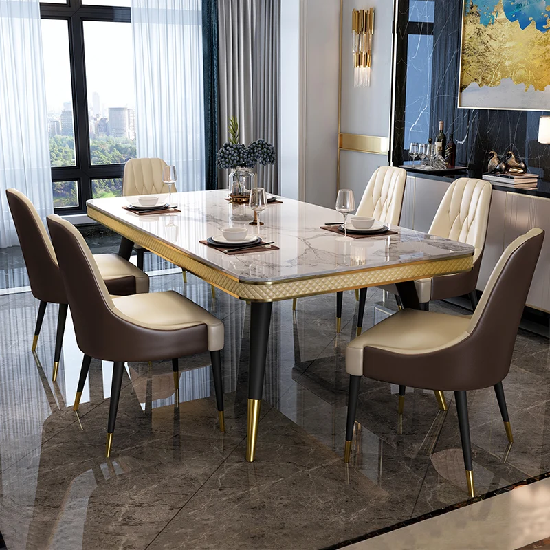 Италиански минималистичен мраморна маса за хранене и стол, в комбинация с правоъгълно постмодернистским от луксозна маса за хранене със скандинавски декор за хола1