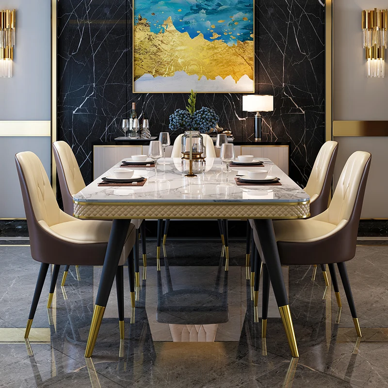 Италиански минималистичен мраморна маса за хранене и стол, в комбинация с правоъгълно постмодернистским от луксозна маса за хранене със скандинавски декор за хола2