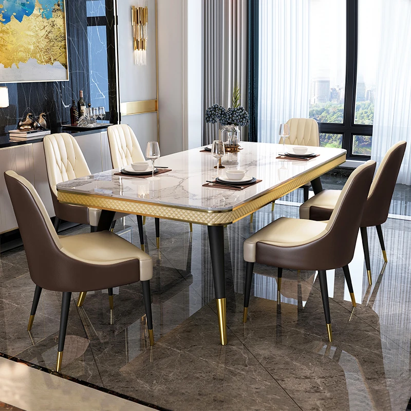 Италиански минималистичен мраморна маса за хранене и стол, в комбинация с правоъгълно постмодернистским от луксозна маса за хранене със скандинавски декор за хола3