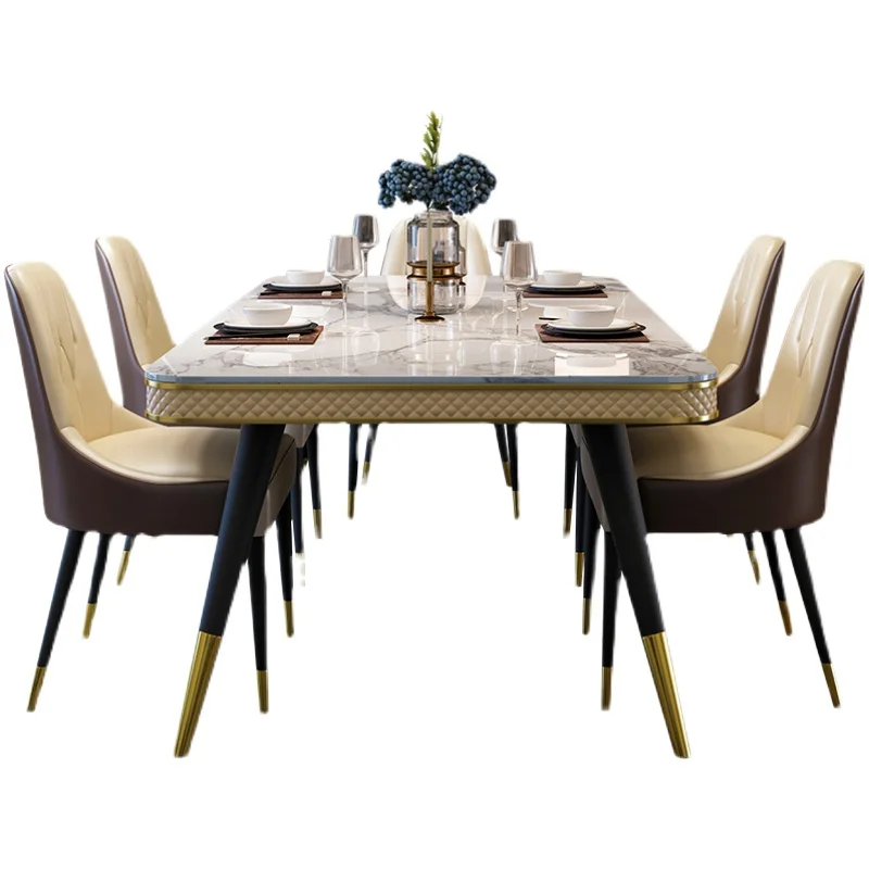 Италиански минималистичен мраморна маса за хранене и стол, в комбинация с правоъгълно постмодернистским от луксозна маса за хранене със скандинавски декор за хола4
