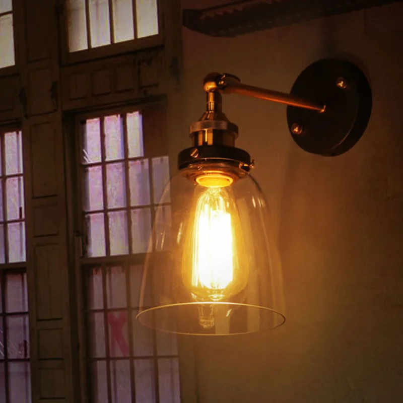 Таванско помещение Реколта промишлени стенни лампи Edison с прозрачни стъклени абажуром, старинни медни стенни тела от 110 и 220 за спални1