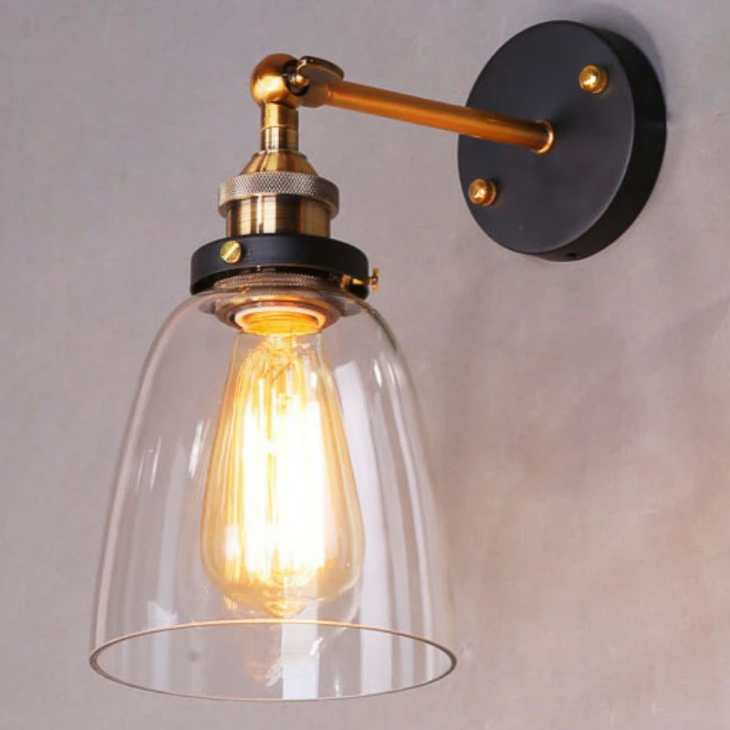 Таванско помещение Реколта промишлени стенни лампи Edison с прозрачни стъклени абажуром, старинни медни стенни тела от 110 и 220 за спални2