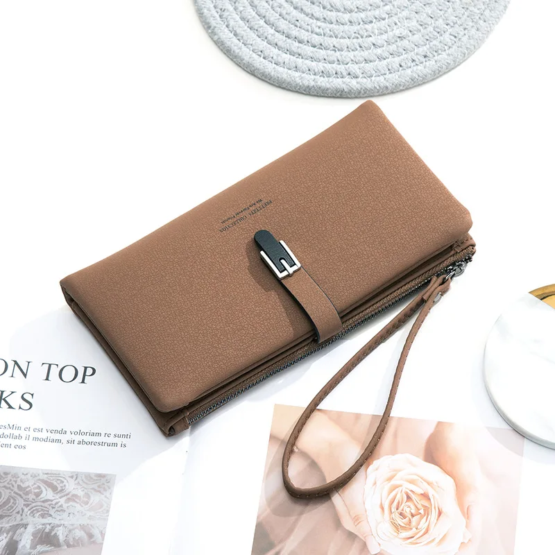 Дълъг портфейл женски есенно-зимния чисто нов лаптоп в чантата си джоб, с матирана закопчалка, дамски проста ръчна чанта0