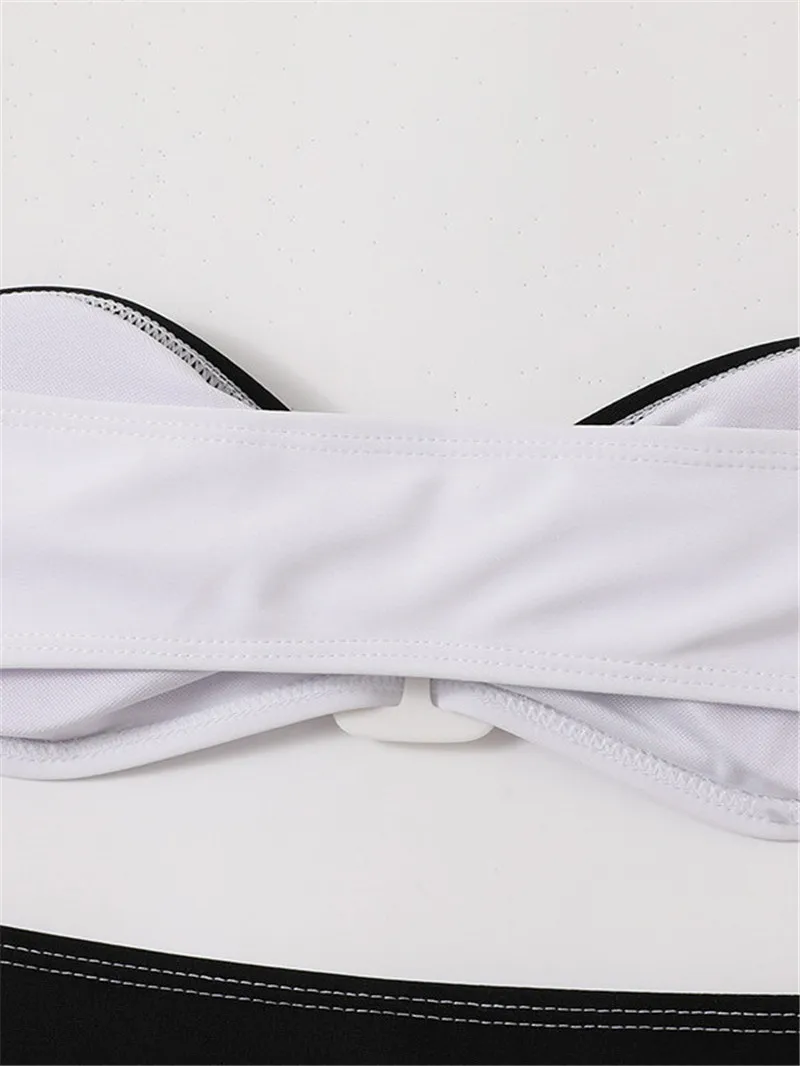 Секси комплекти, бикини с завязками отпред, женски, черно-бял лоскутный бански костюм с висока талия, 2023, бански костюм с отворен гръб, бански от 2 теми3