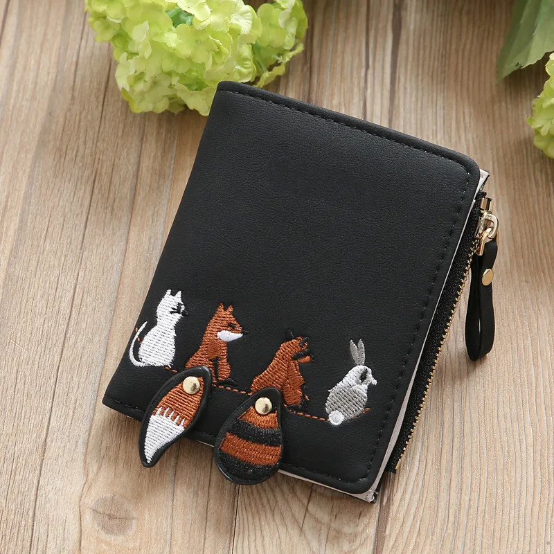 Висококачествен женски чантата с красиви мультяшными животни, кратък кожена женски малък портфейл за монети, портфейл с цип държач за карти за момичета1