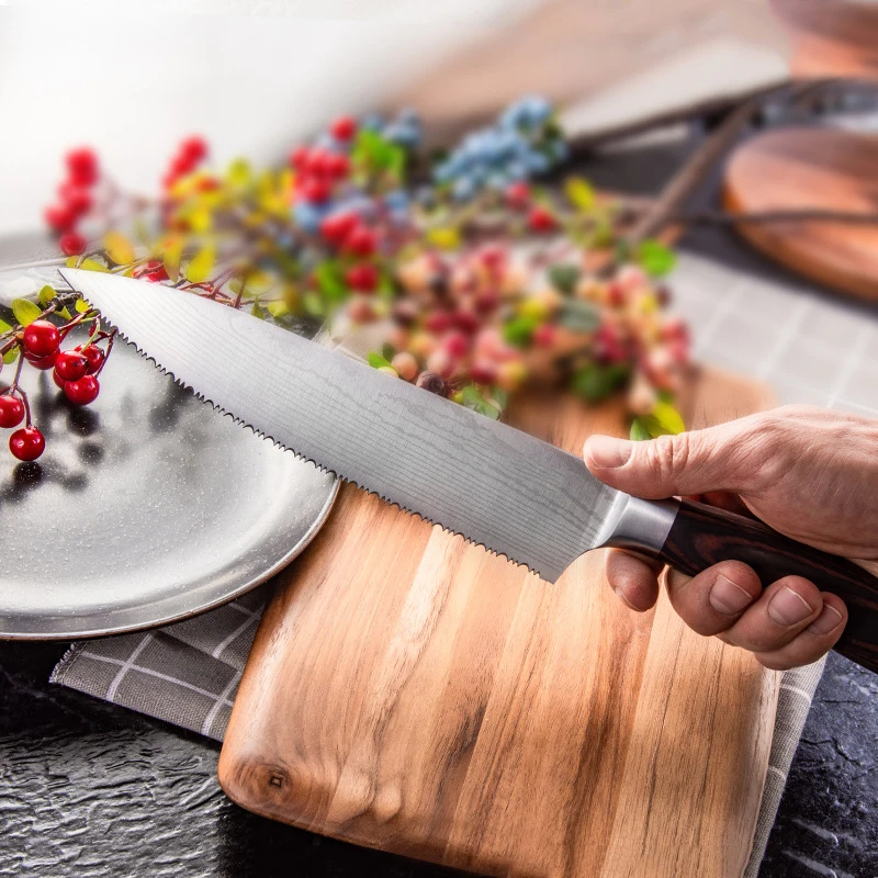 Нож на главния готвач от неръждаема стомана за рязане на месо от Кухненски Ножове, Инструменти за готвене помощта на Назъбен нож за замразено Месо2