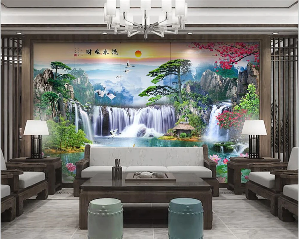 beibehang Индивидуална нова пейзаж живопис водопад телевизор, диван спалня хол фон тапети papel de parede0