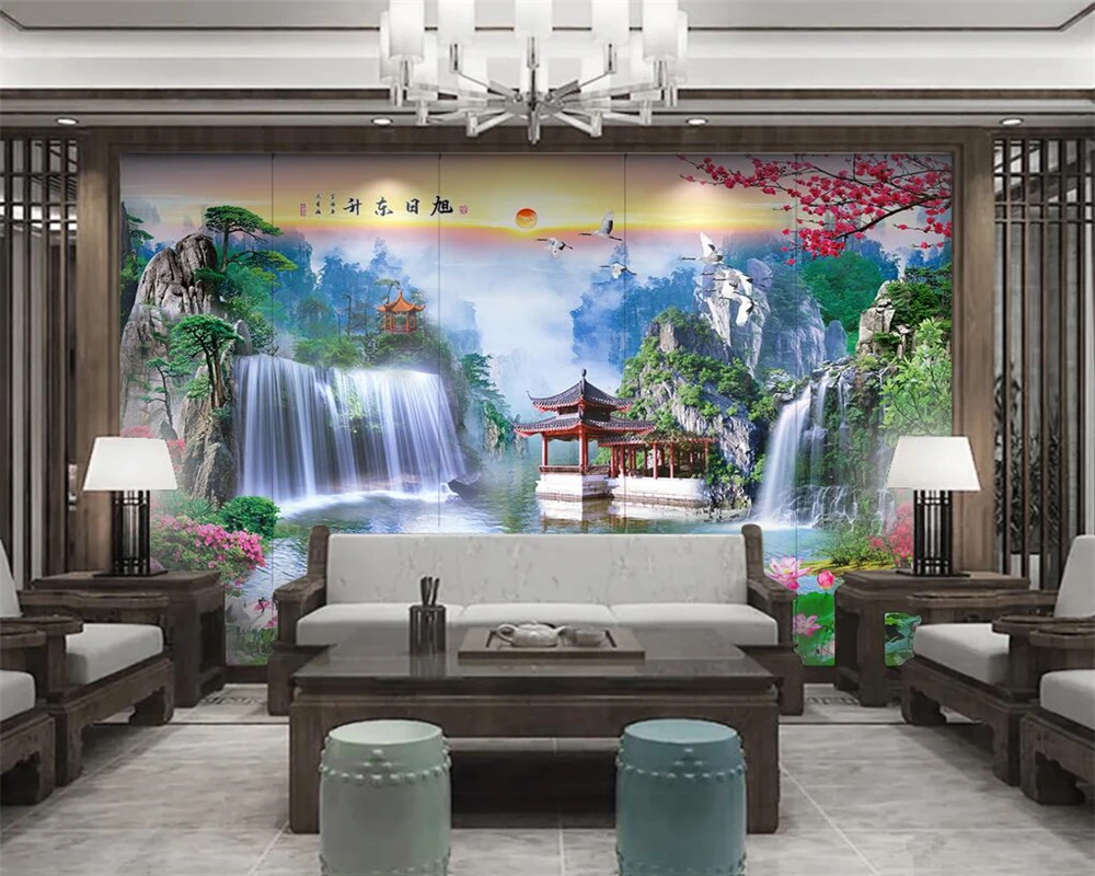 beibehang Индивидуална нова пейзаж живопис водопад телевизор, диван спалня хол фон тапети papel de parede1